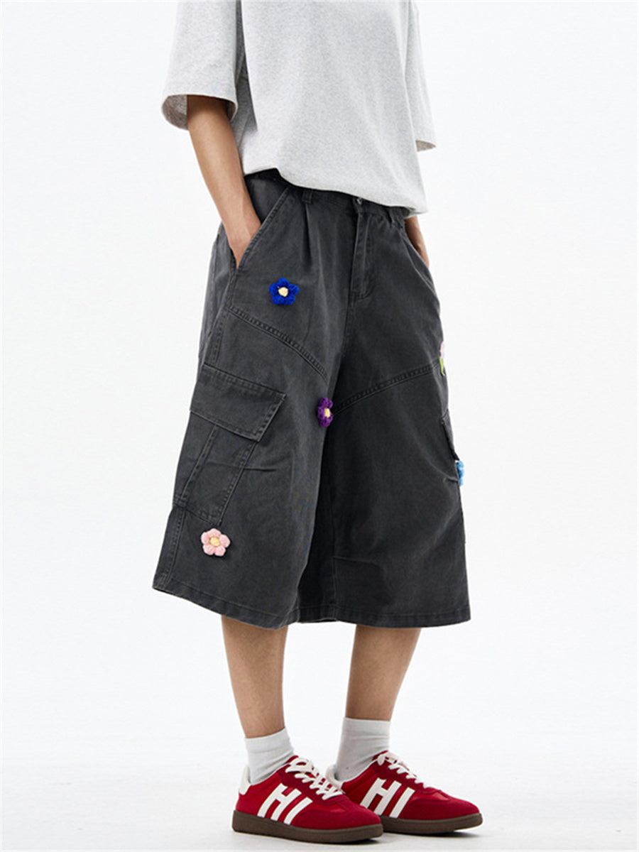 Liber Summer Men's Multiple pockets Plants and Flowers Shorts