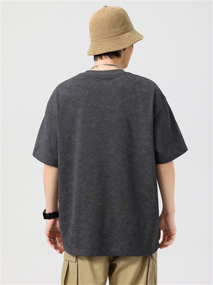 Liber SS Men's American Retro Printed Letter T-shirt