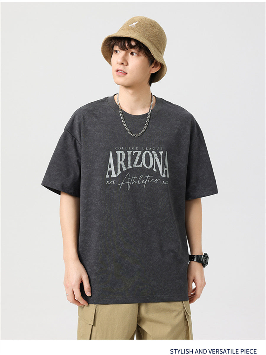Liber SS Men's American Retro Printed Letter T-shirt