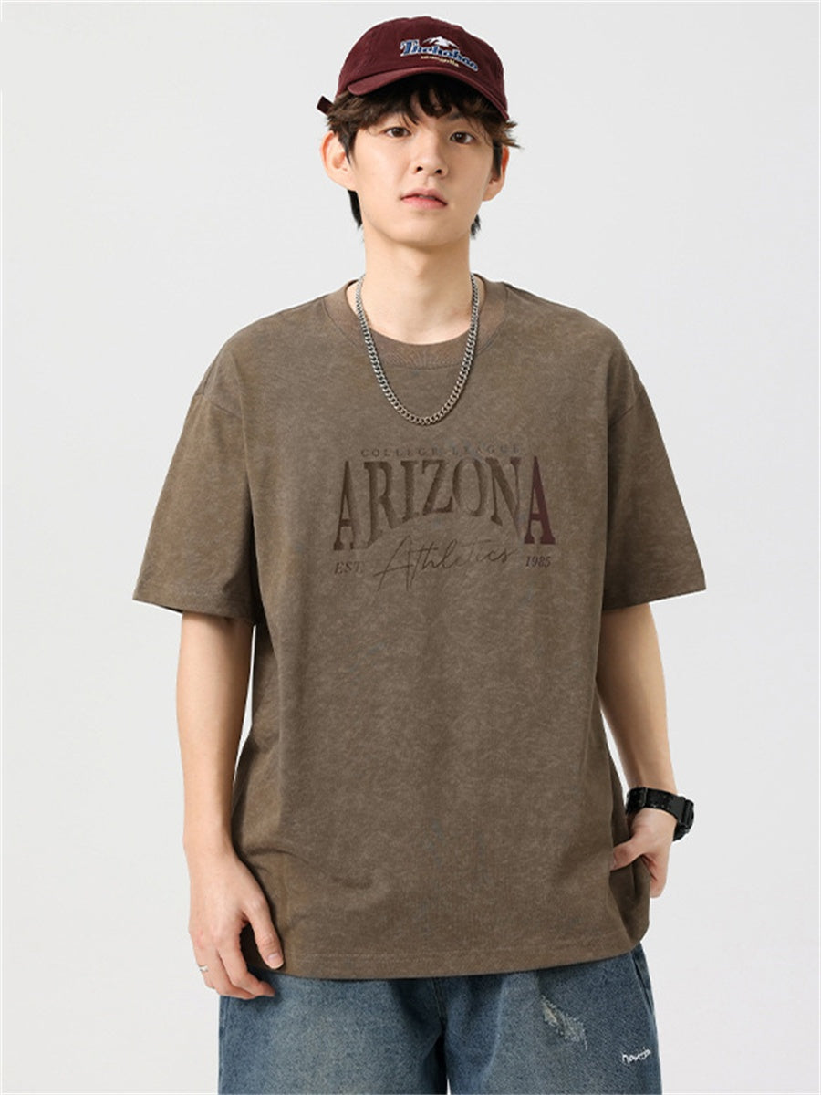 Liber SS Men's American Retro Printed Letter T-shirt