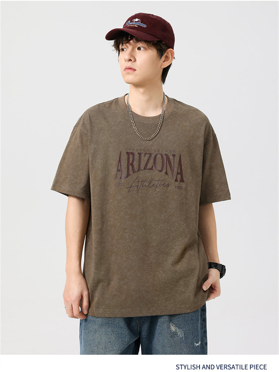 Liber SS Men's American Retro Printed Letter T-shirt