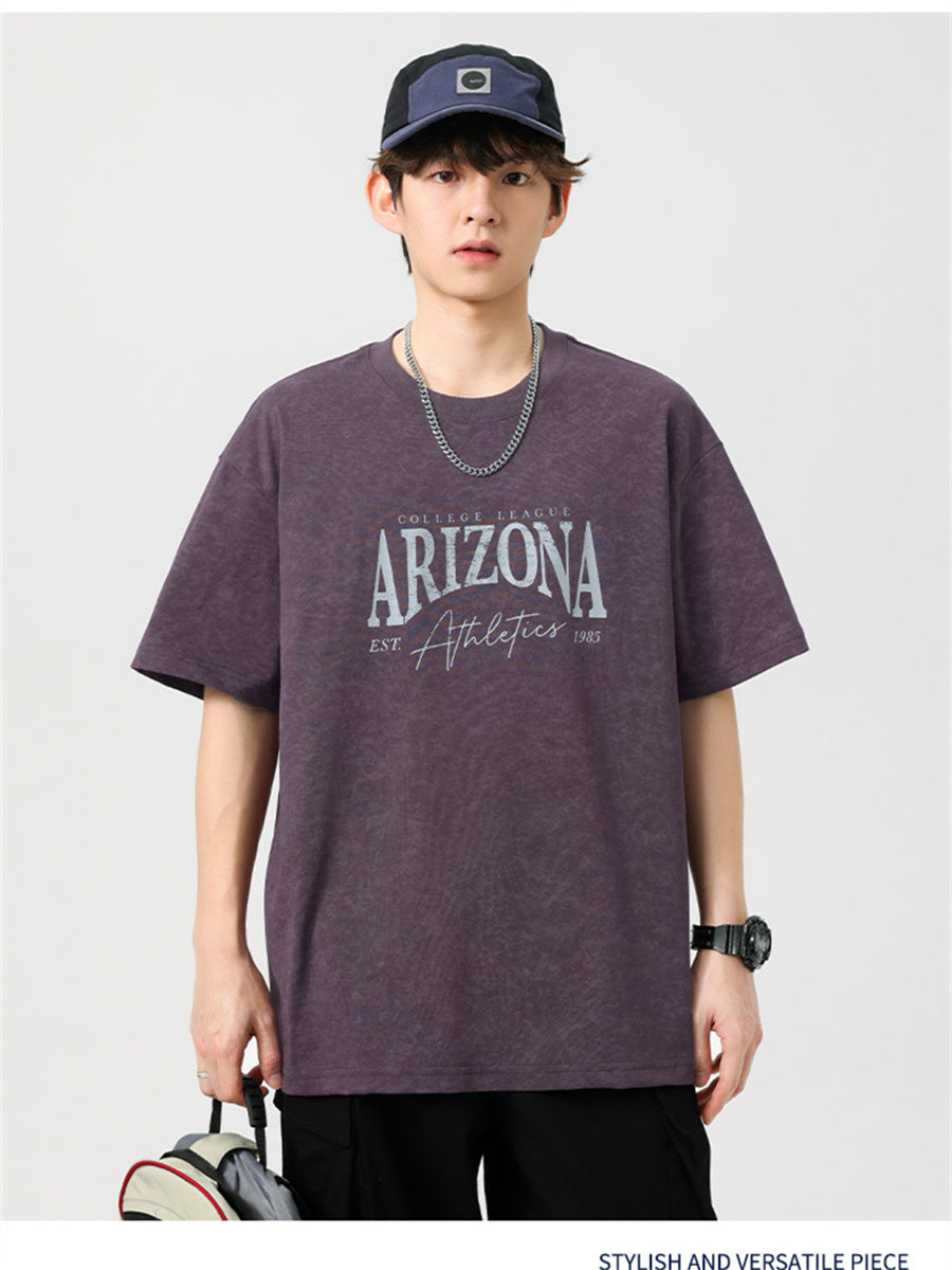 Liber SS Men's American Retro Printed Letter T-shirt