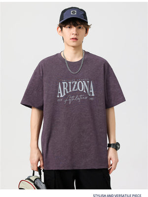 Liber SS Men's American Retro Printed Letter T-shirt