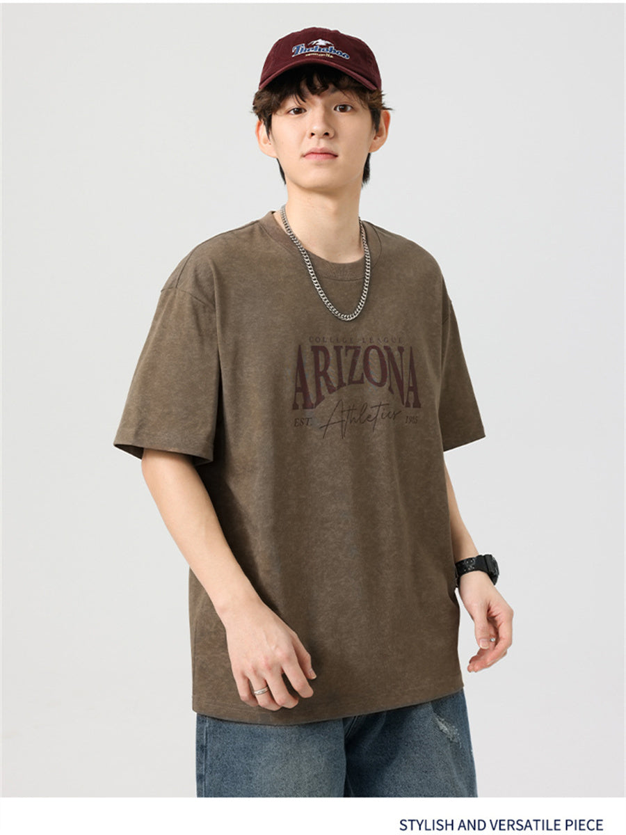 Liber SS Men's American Retro Printed Letter T-shirt