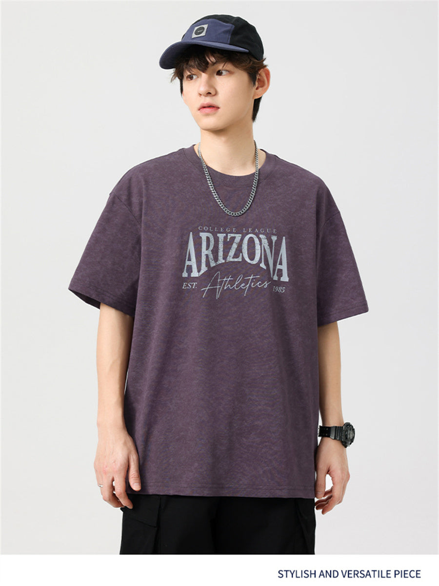 Liber SS Men's American Retro Printed Letter T-shirt