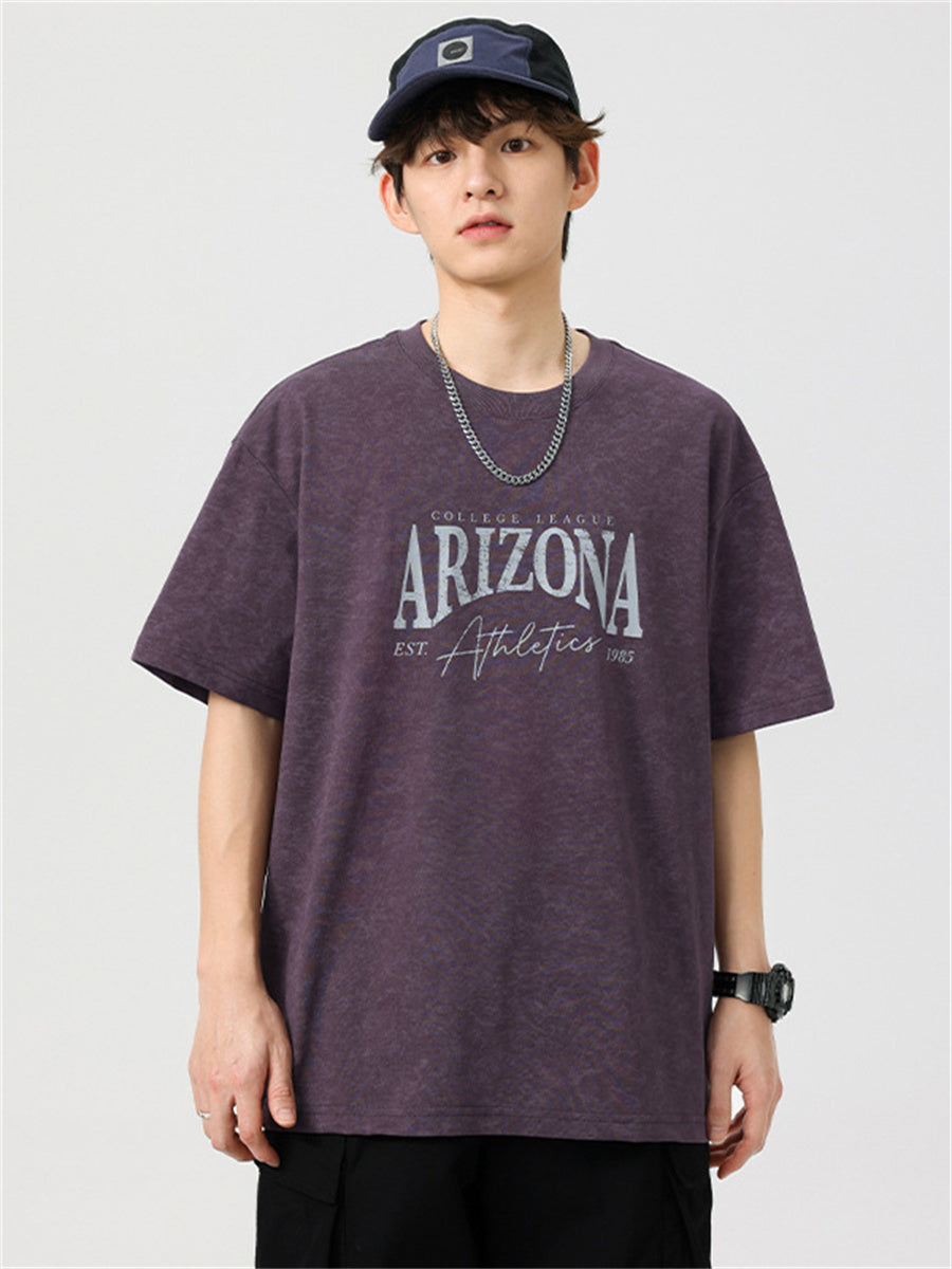 Liber SS Men's American Retro Printed Letter T-shirt