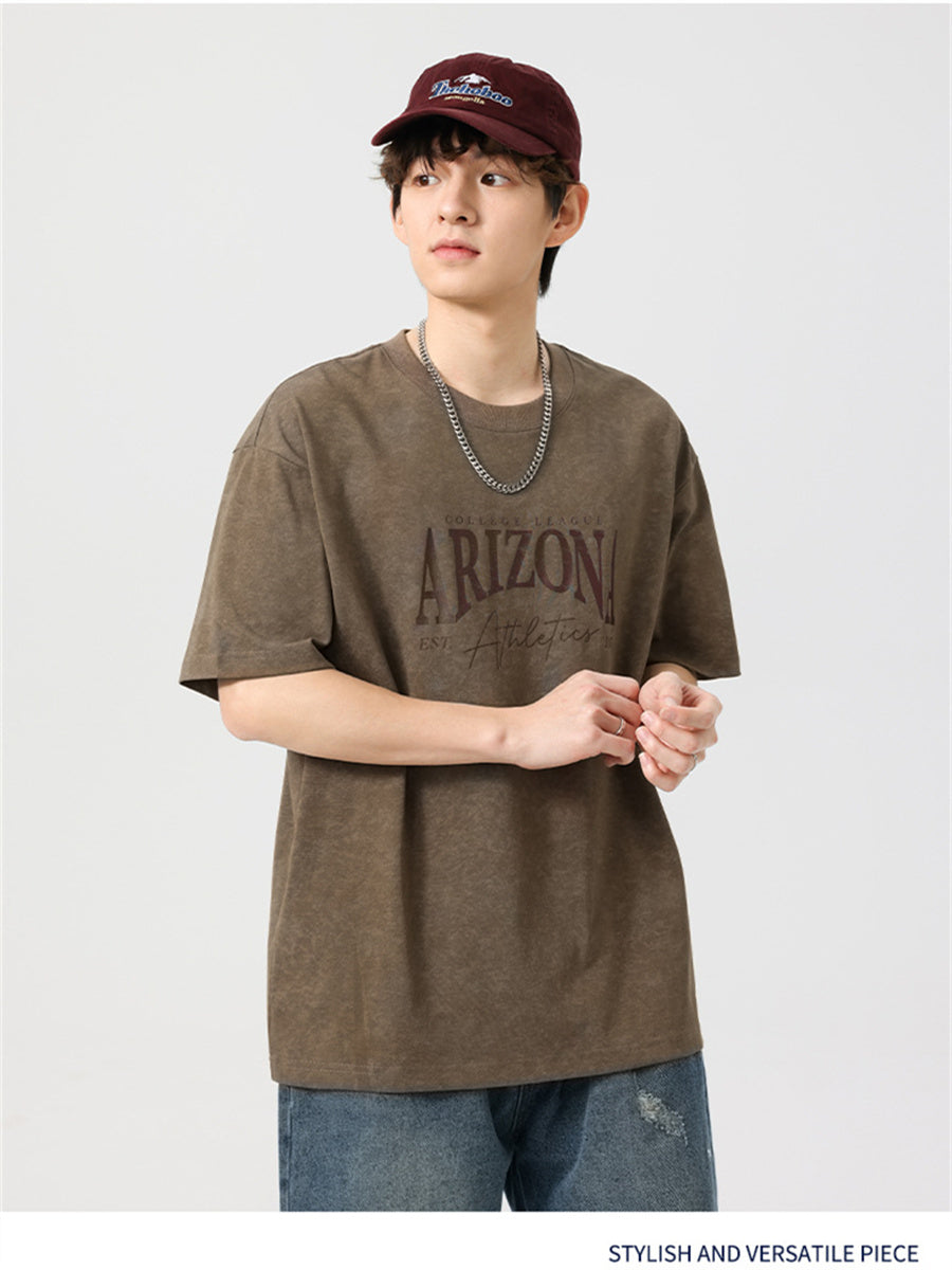 Liber SS Men's American Retro Printed Letter T-shirt