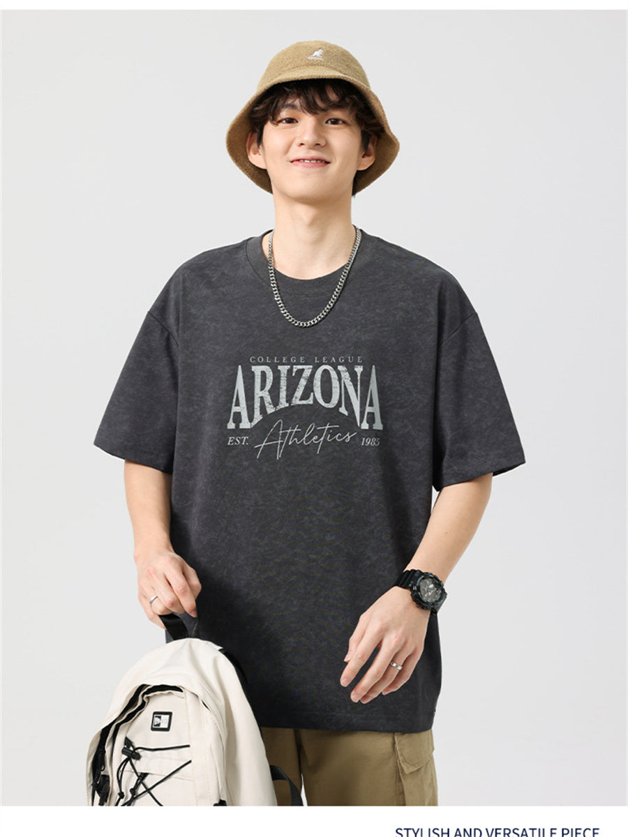Liber SS Men's American Retro Printed Letter T-shirt