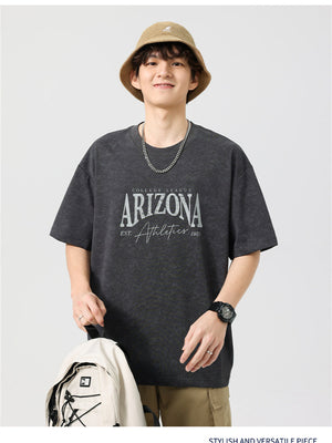 Liber SS Men's American Retro Printed Letter T-shirt