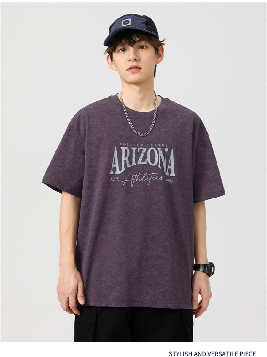 Liber SS Men's American Retro Printed Letter T-shirt