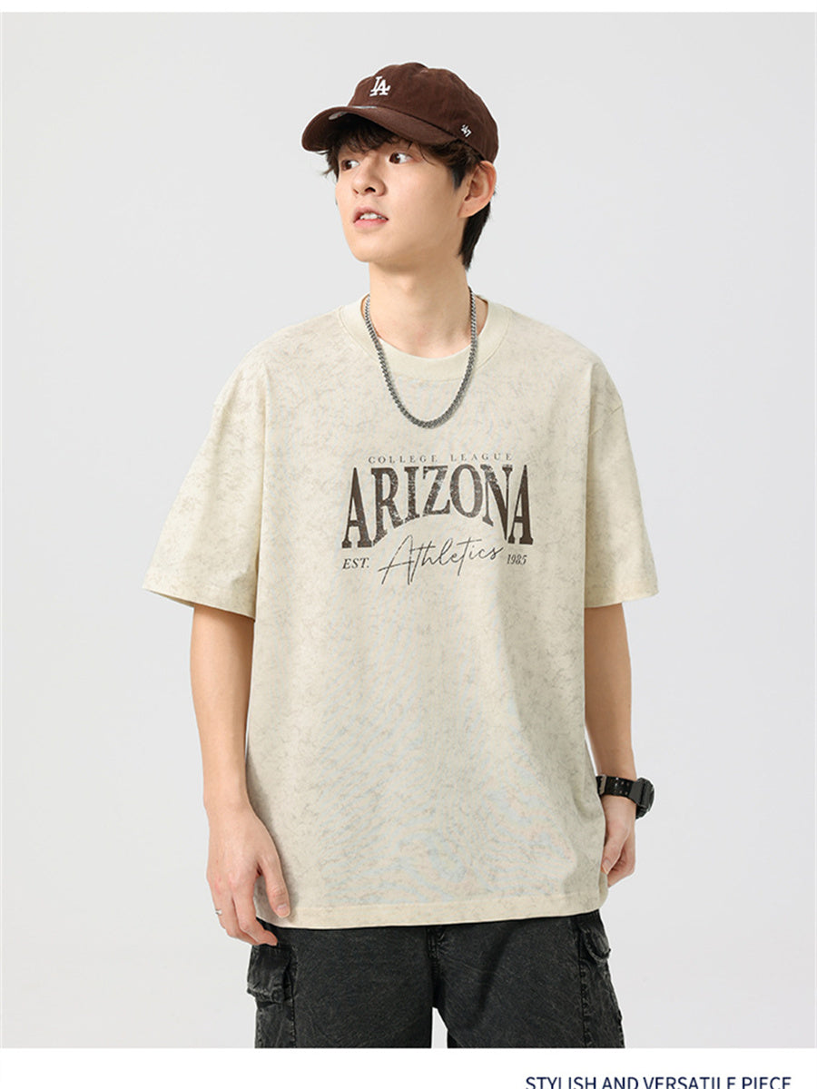 Liber SS Men's American Retro Printed Letter T-shirt