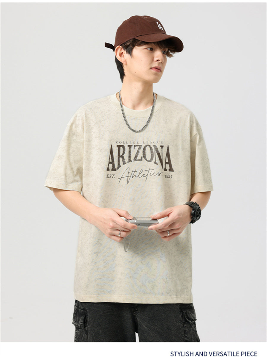 Liber SS Men's American Retro Printed Letter T-shirt