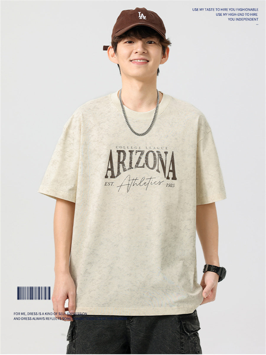 Liber SS Men's American Retro Printed Letter T-shirt