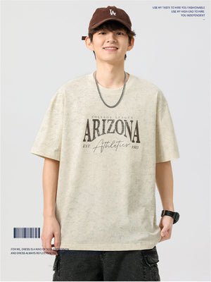 Liber SS Men's American Retro Printed Letter T-shirt