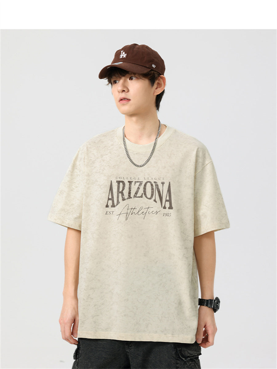 Liber SS Men's American Retro Printed Letter T-shirt