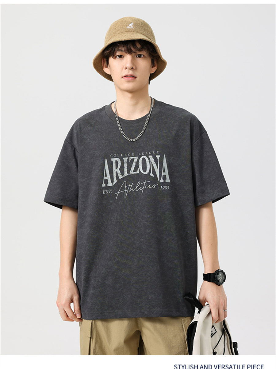 Liber SS Men's American Retro Printed Letter T-shirt