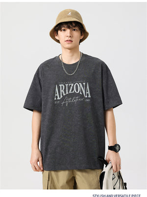 Liber SS Men's American Retro Printed Letter T-shirt