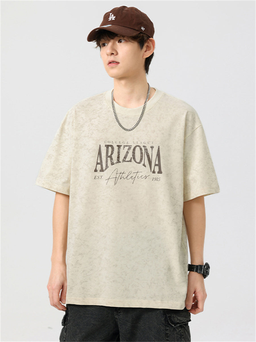 Liber SS Men's American Retro Printed Letter T-shirt