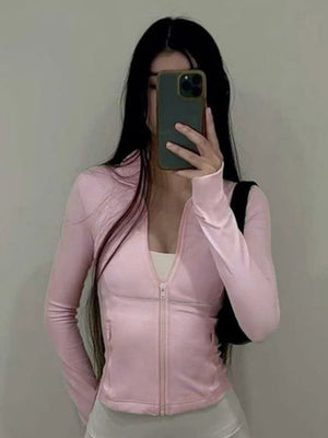 Liber Autumn Women's Hooded Zipper Solid Color Sportswear
