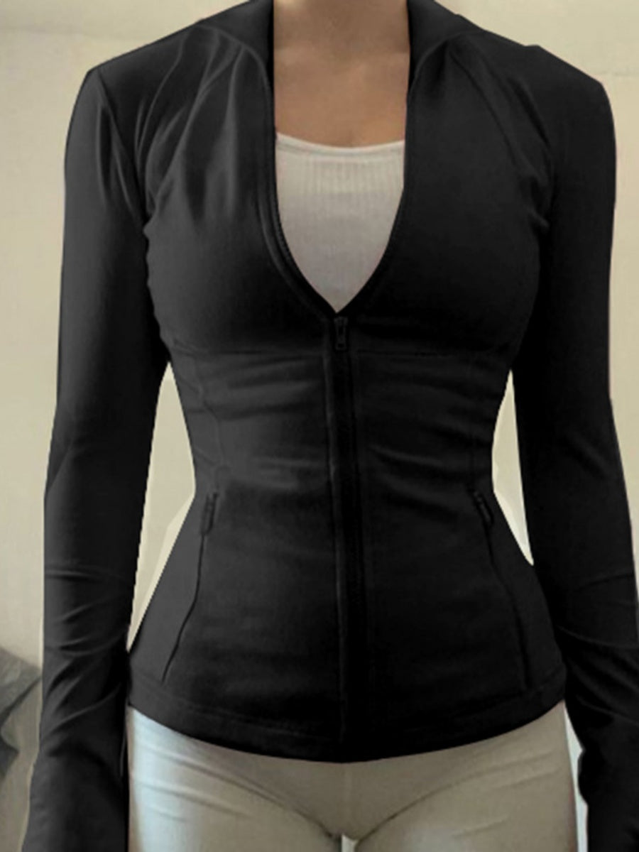 Liber Autumn Women's Hooded Zipper Solid Color Sportswear