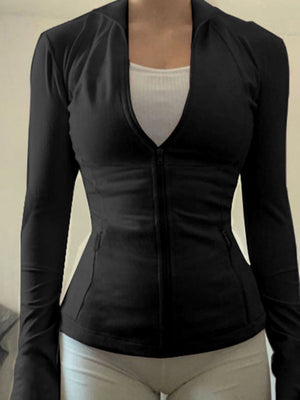 Liber Autumn Women's Hooded Zipper Solid Color Sportswear