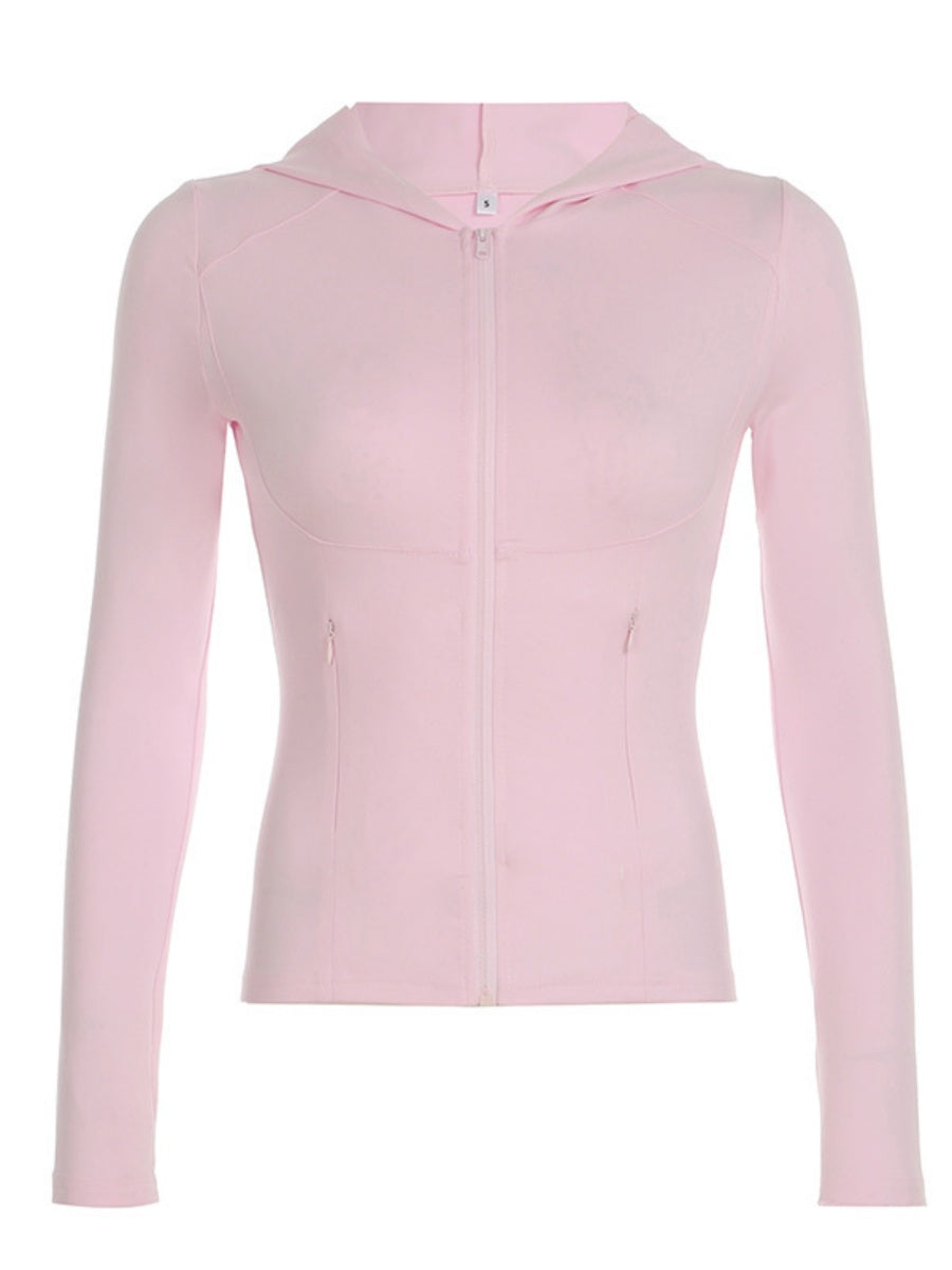 Liber Autumn Women's Hooded Zipper Solid Color Sportswear