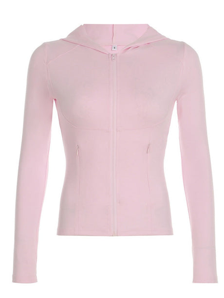 Liber Autumn Women's Hooded Zipper Solid Color Sportswear