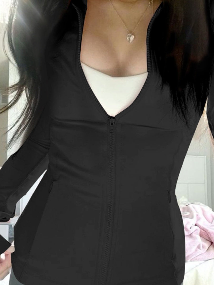 Liber Autumn Women's Hooded Zipper Solid Color Sportswear