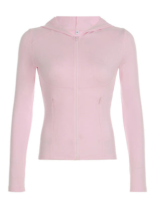 Liber Autumn Women's Hooded Zipper Solid Color Sportswear