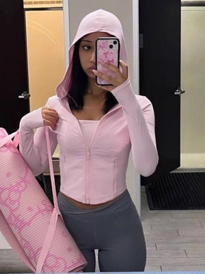 Liber Autumn Women's Hooded Zipper Solid Color Sportswear