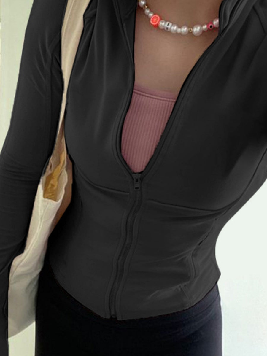 Liber Autumn Women's Hooded Zipper Solid Color Sportswear