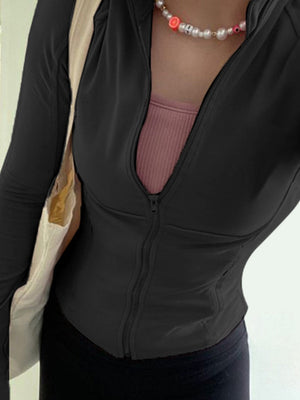 Liber Autumn Women's Hooded Zipper Solid Color Sportswear