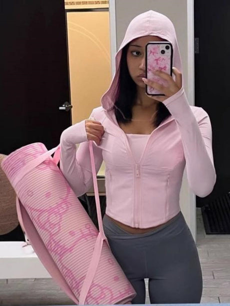 Liber Autumn Women's Hooded Zipper Solid Color Sportswear