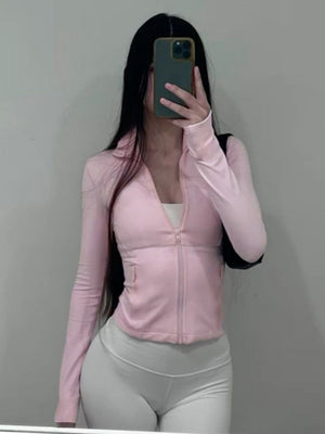 Liber Autumn Women's Hooded Zipper Solid Color Sportswear