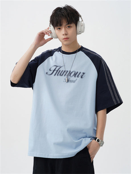 Liber SS Men's Striped Printed Lettering T-Shirt