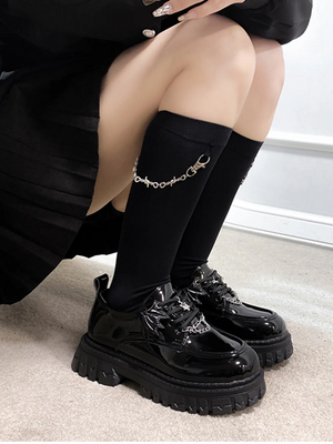 Liber Four Seasons Shoes Metal Chain Bat Wing Flats