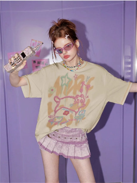 Liber Summer Women's Letter Geometric Print T-shirt