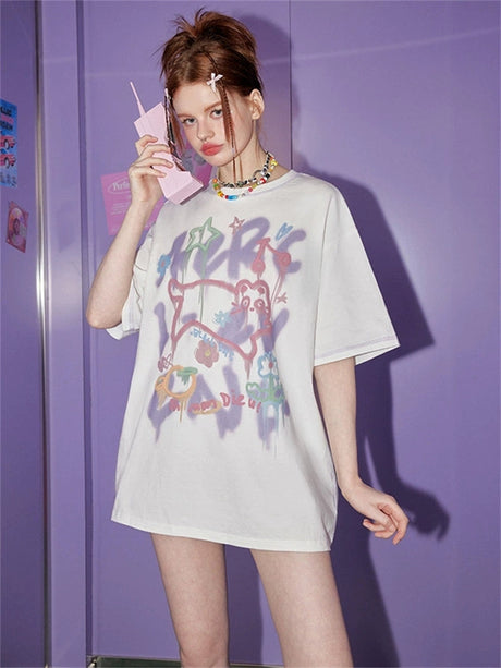 Liber Summer Women's Letter Geometric Print T-shirt