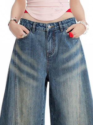 Liber Summer Women's Vintage Washed Wide Leg Jeans