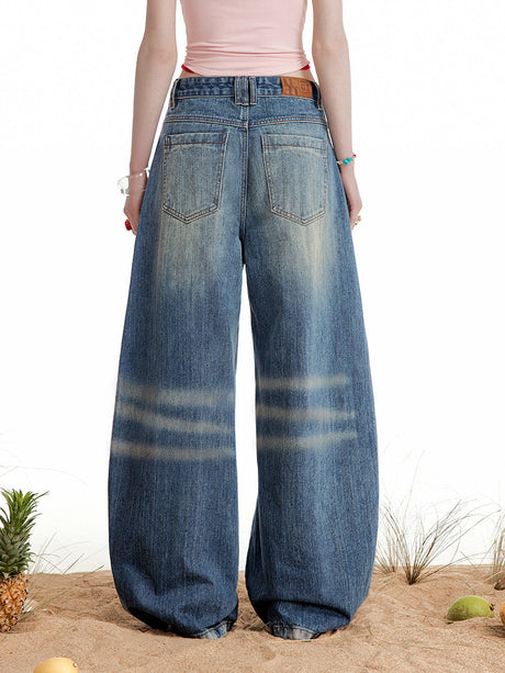 Liber Summer Women's Vintage Washed Wide Leg Jeans