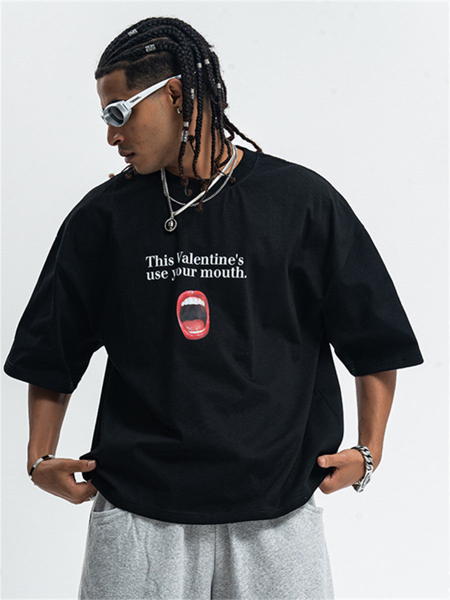 Liber Summer Men's Printed Letter Hood T-shirts