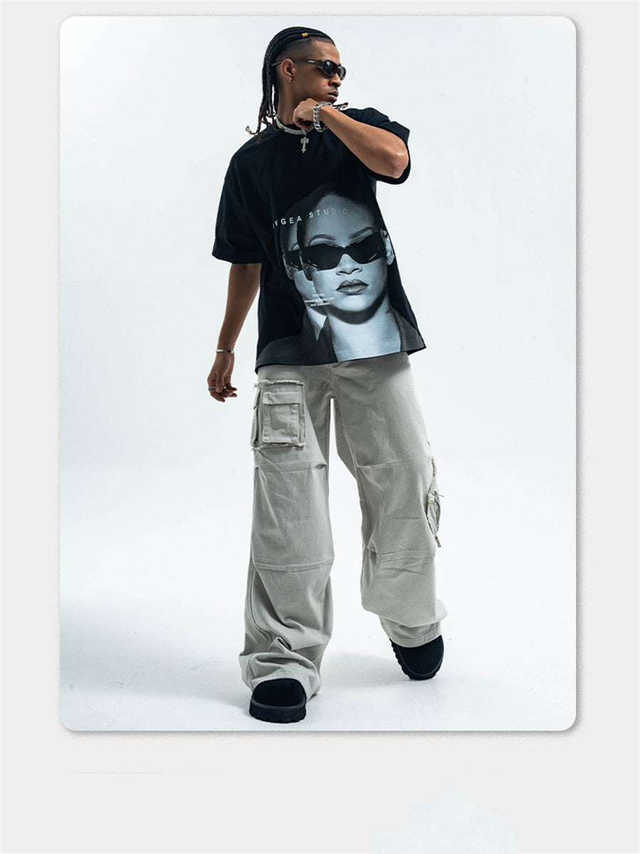 Liber Summer Men's Printed Letter Hood T-shirts