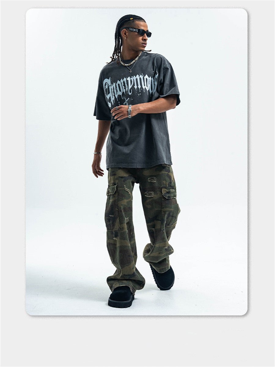 Liber Summer Men's Printed Letter Hood T-shirts