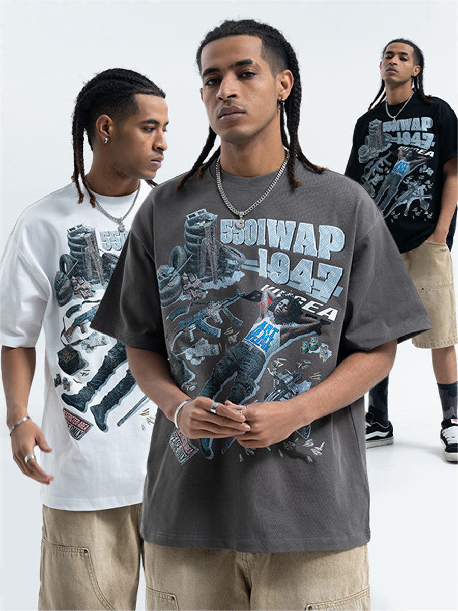 Liber Summer Men's Printed Letter Hood T-shirts