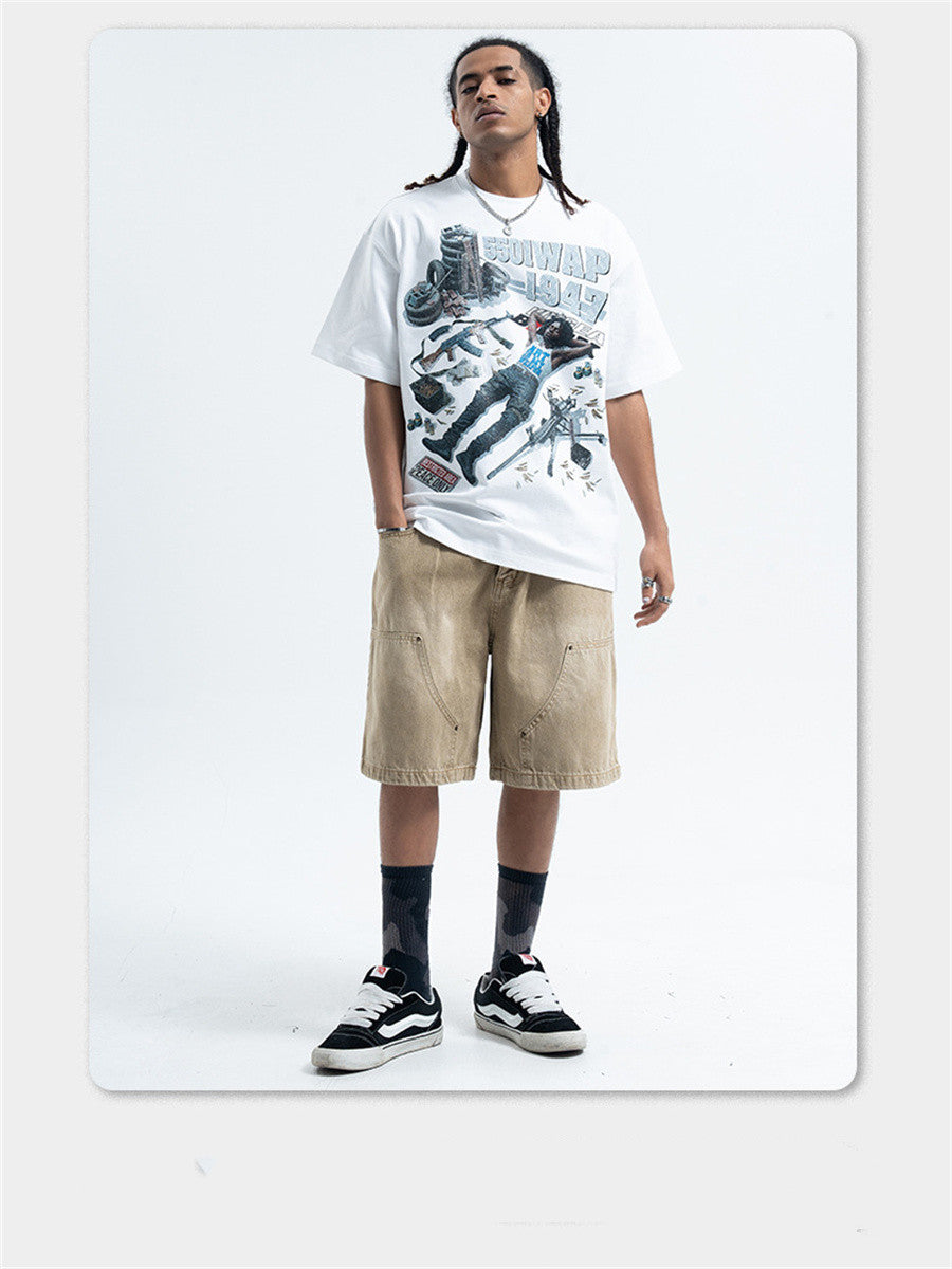 Liber Summer Men's Printed Letter Hood T-shirts