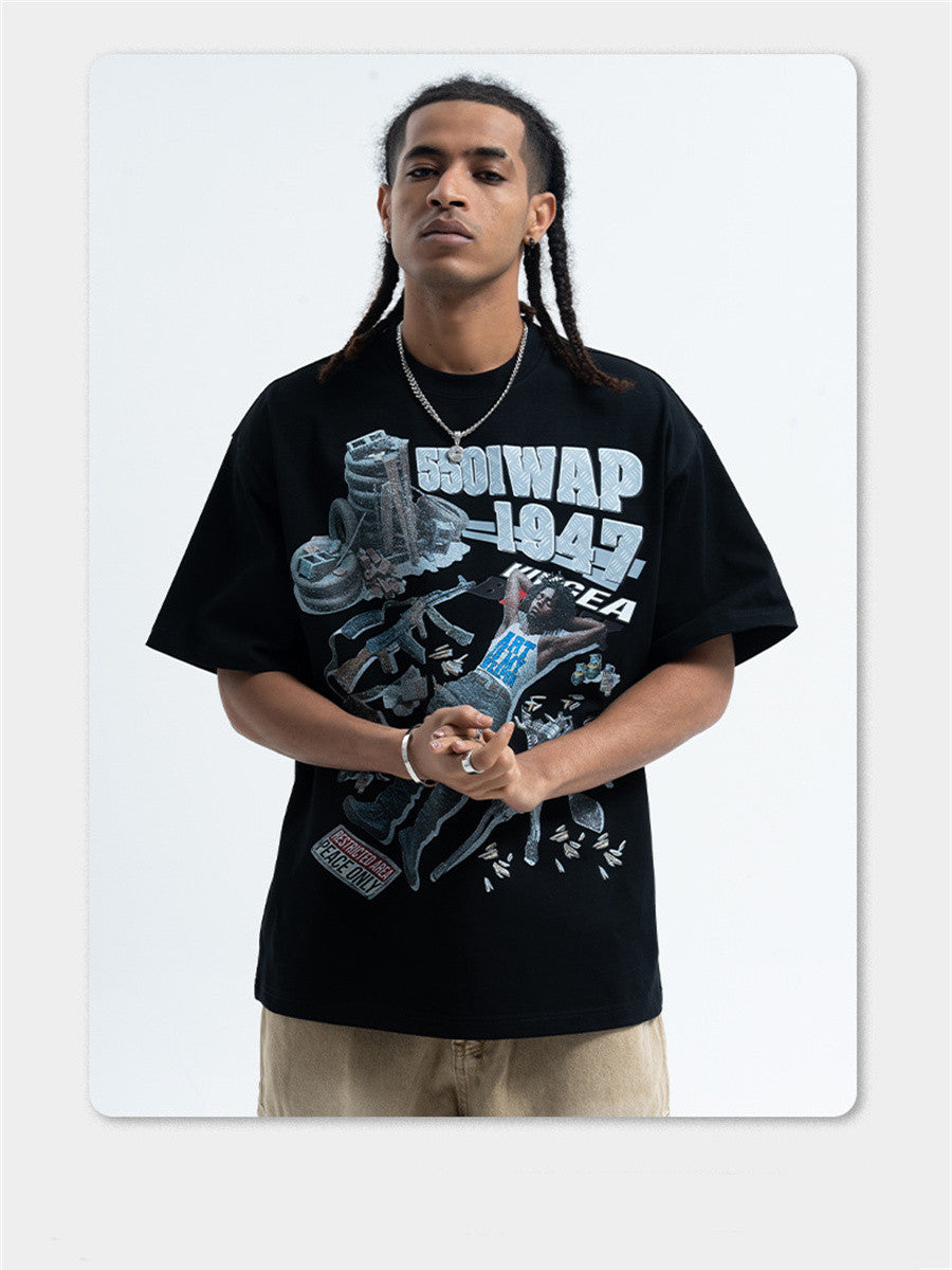 Liber Summer Men's Printed Letter Hood T-shirts