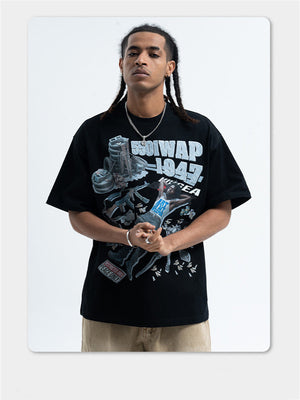 Liber Summer Men's Printed Letter Hood T-shirts