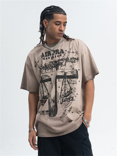 Liber Summer Men's Printed Letter Hood T-shirts