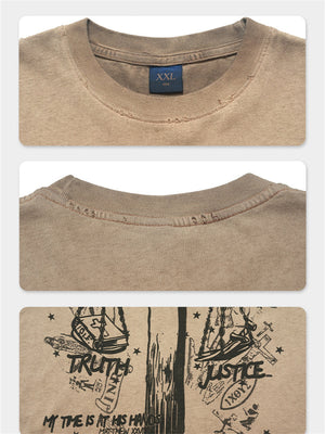 Liber Summer Men's Printed Letter Hood T-shirts