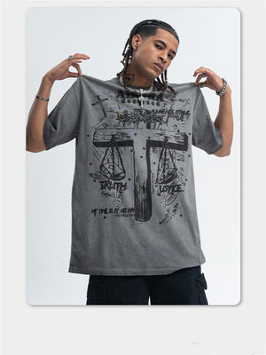 Liber Summer Men's Printed Letter Hood T-shirts